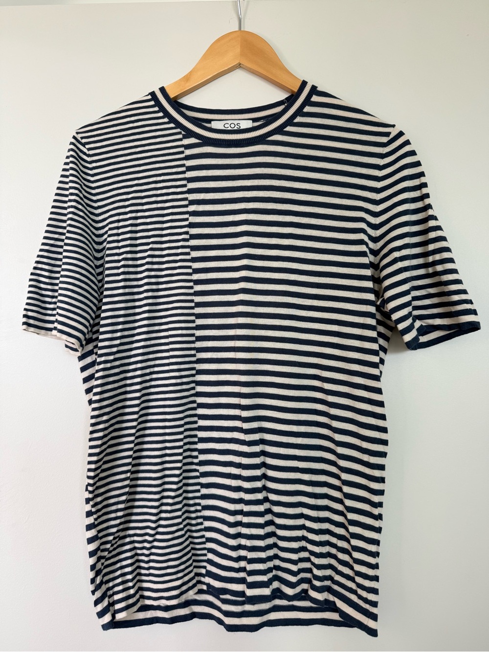COS Navy and White Striped Short Sleeve Crew Tee